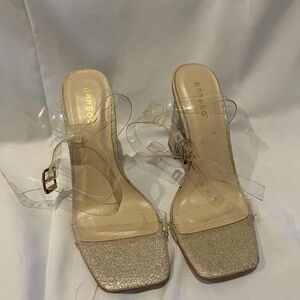 Bamboo Women's Glitter Heels with Clear Straps